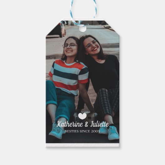 Modern White Heart Best Friend Friendship Foto Cadeaulabel (Voorkant)