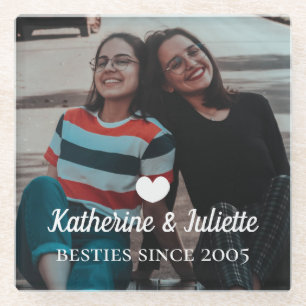 Modern White Heart Best Friend Friendship Foto Glazen Onderzetter