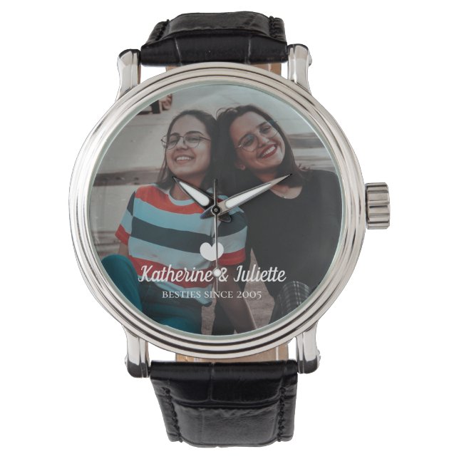 Modern White Heart Best Friend Friendship Foto Horloge (Voorkant)