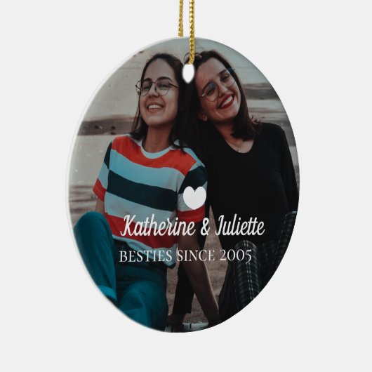 Modern White Heart Best Friend Friendship Foto Keramisch Ornament (Rechts)