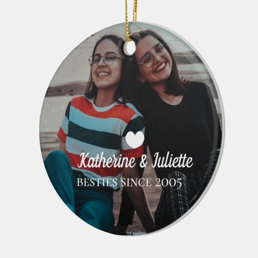 Modern White Heart Best Friend Friendship Foto Keramisch Ornament (Links)