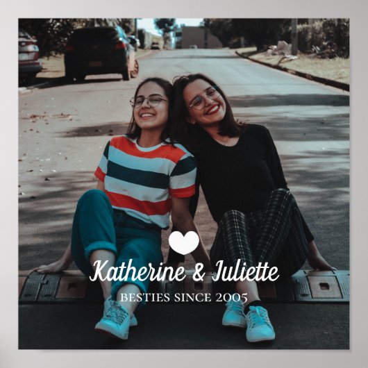 Modern White Heart Best Friend Friendship Foto Poster (Voorkant)