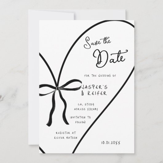 Modern White Heart Bow foto bruiloft Save the date Kaart (Voorkant)