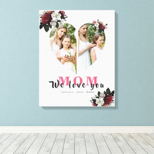 Modern White Heart Shaped Gift for Moederdag Canvas Afdruk (Insitu (Houten vloer))