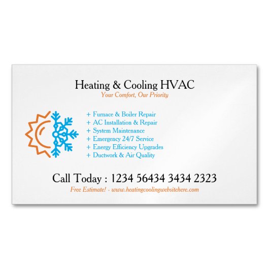 Modern White Heating & Cooling Magnetisch Visitekaartje (Voorkant)