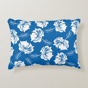 Modern White Hibiscus Flower Illustration Pattern Accent Kussen