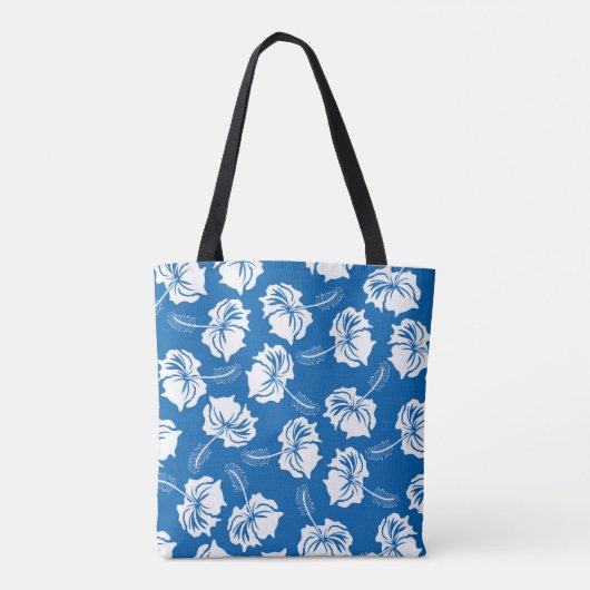 Modern White Hibiscus Flower Illustration Pattern Tote Bag (Achterkant)