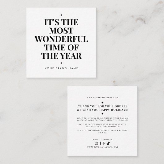 Modern white holiday business thank you  vierkante visitekaartje (Voorkant / Achterkant)