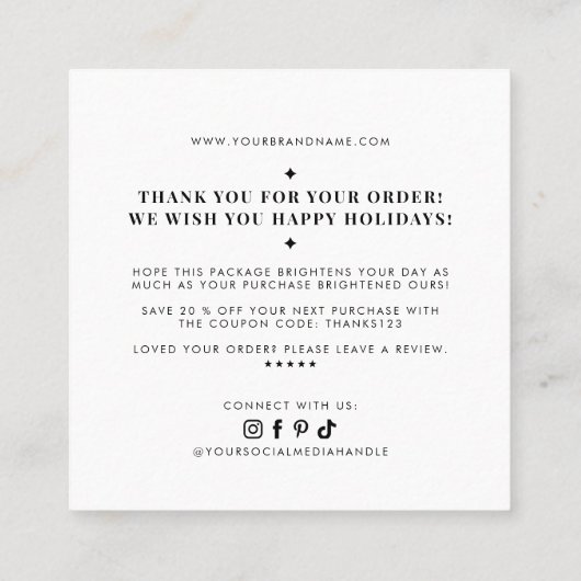 Modern white holiday business thank you vierkante visitekaartje (Achterkant)