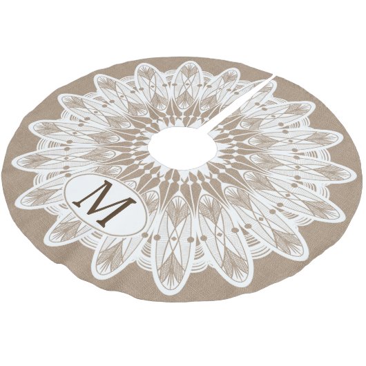 Modern White Lace Mandala Faux Burlap Kerstboom Rok (Gekanteld)