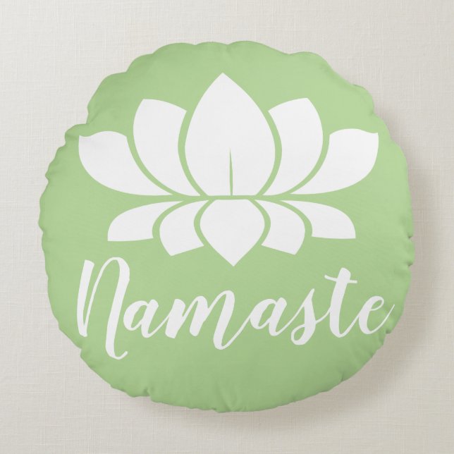 Modern White Lotus Flower Namaste Yoga Rond Kussen (Voorkant)