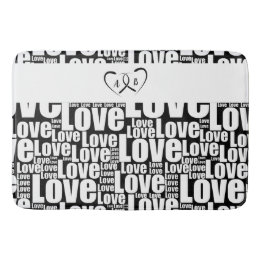 Modern White Love Typography & Entwined Hearts Badmat