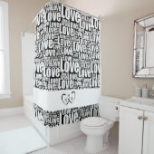 Modern White Love Typography & Entwined Hearts Douchegordijn (In situ)