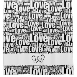 Modern White Love Typography & Entwined Hearts Douchegordijn