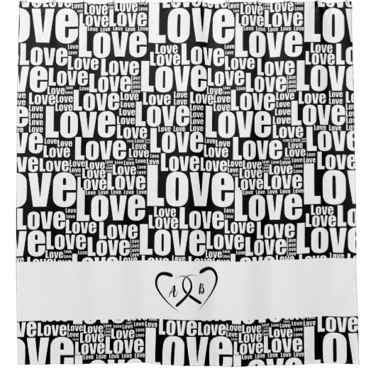 Modern White Love Typography & Entwined Hearts Douchegordijn (Voorkant)