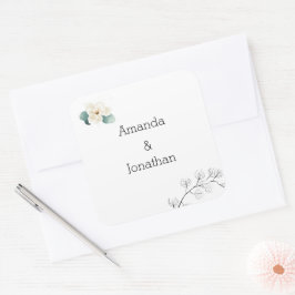 Modern White Magnolia Wedding Envelope Seal Vierkante Sticker