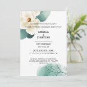 Modern White Magnolia Wedding Kaart (Staand voorkant)