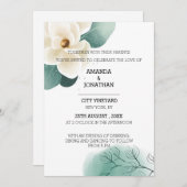 Modern White Magnolia Wedding Kaart (Voorkant / Achterkant)