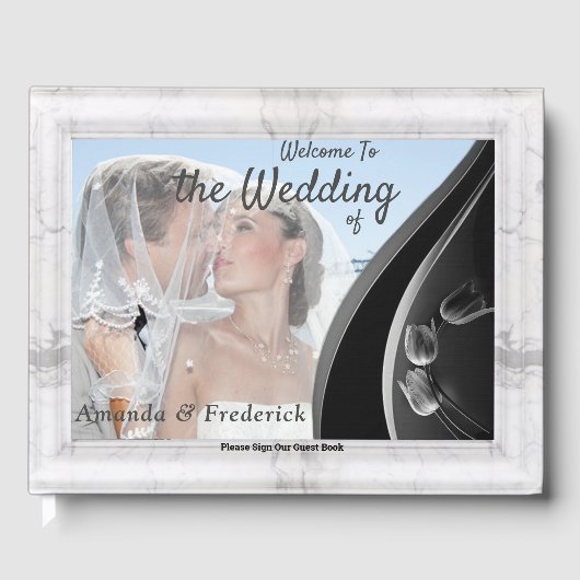 Modern White - Marble Black Abstract Gastenboek (Voorkant)