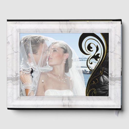 Modern White - Marble Black Abstract Gastenboek (Achterkant)