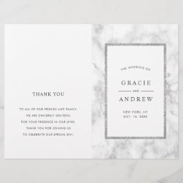Modern White Marble Folded Wedding Programme