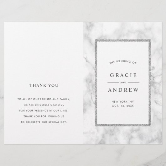 Modern White Marble Folded Wedding Programme (Voorkant)