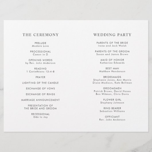 Modern White Marble Folded Wedding Programme (Achterkant)
