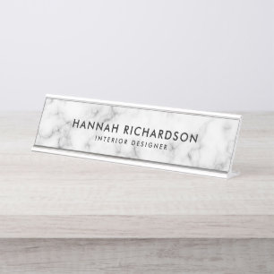 Modern White Marble   Gepersonaliseerd Bureau Naambordje