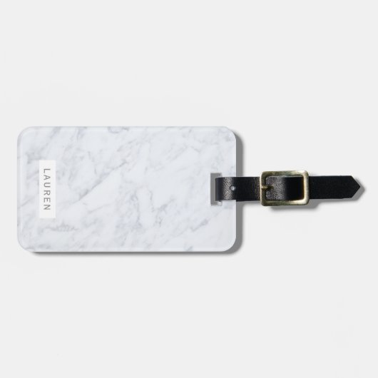 Modern White Marble Personalized Bagagelabel (Voorkant horizontaal)