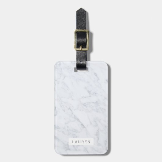 Modern White Marble Personalized Bagagelabel (Voorkant verticaal)