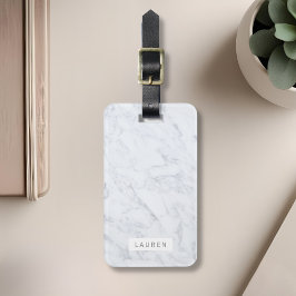 Modern White Marble Personalized Bagagelabel