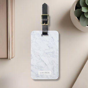 Modern White Marble Personalized Bagagelabel