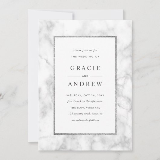 Modern White Marble Wedding Invitation Kaart (Voorkant)