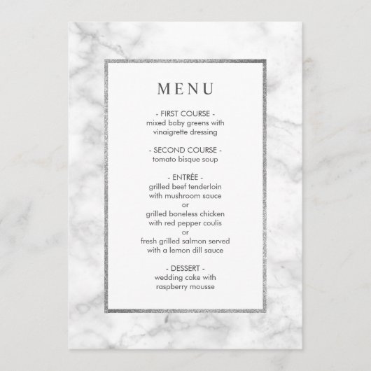 Modern White Marble Wedding Menu (Voorkant)