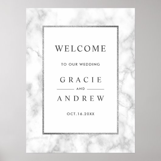Modern White Marble Wedding Welcome Sign Poster (Voorkant)