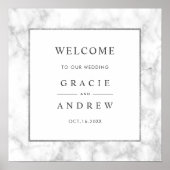 Modern White Marble Wedding Welcome Sign Poster (Voorkant)