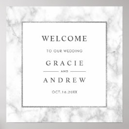 Modern White Marble Wedding Welcome Sign Poster