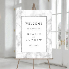 Modern White Marble Wedding Welcome Sign Poster