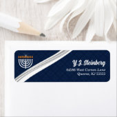 Modern White Menorah en Blue Hanukkah Adres Etiket (Insitu)