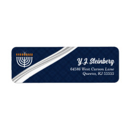 Modern White Menorah en Blue Hanukkah Adres Etiket