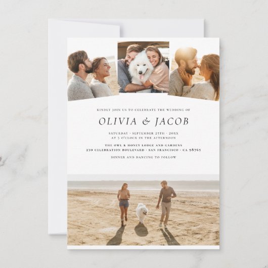 Modern White Minimalist Elegant 5 Photos Wedding Kaart (Achterkant)