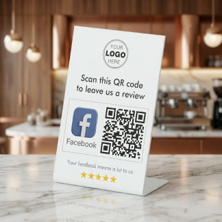 Modern White Minimalist Facebook QR Code Review Reclamebord Met Voetstuk