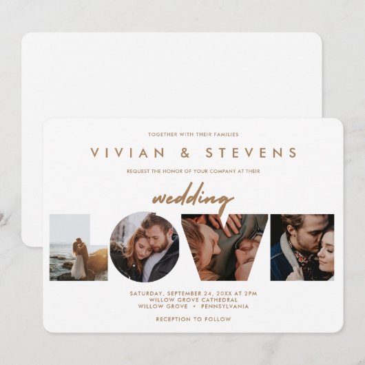 Modern White Minimalist Love Photos Wedding Kaart (Voorkant / Achterkant)