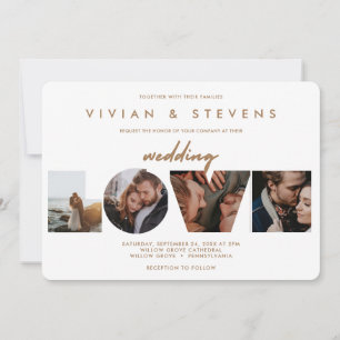 Modern White Minimalist Love Photos Wedding Kaart