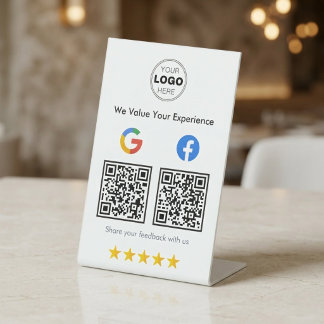 Modern White Minimalist QR Google Facebook Review Reclamebord Met Voetstuk