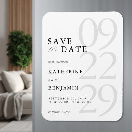 Modern White Minimalist Wedding Save the Date Magneet