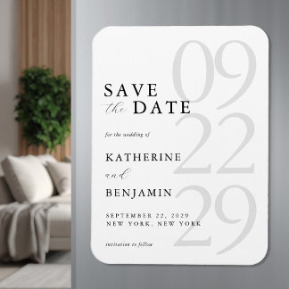 Modern White Minimalist Wedding Save the Date Magneet