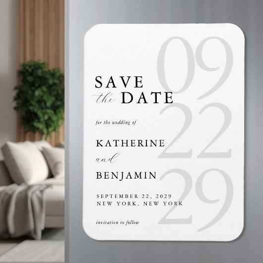 Modern White Minimalist Wedding Save the Date Magneet