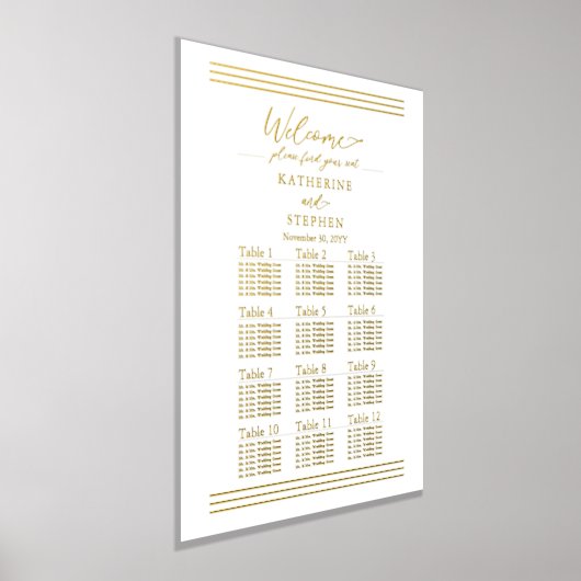 Modern White Minimalist Wedding Seating Chart Folie Afdrukken (Laagn)