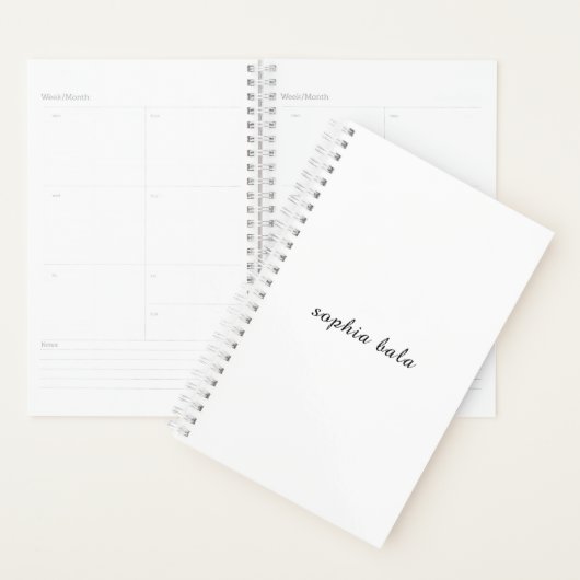 Modern White Monogram Minimalist Design Planner (Display)